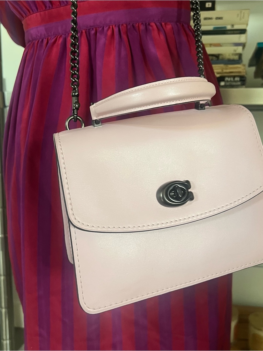 Coach Pale Pink Leather Mini Turnlock Crossbody